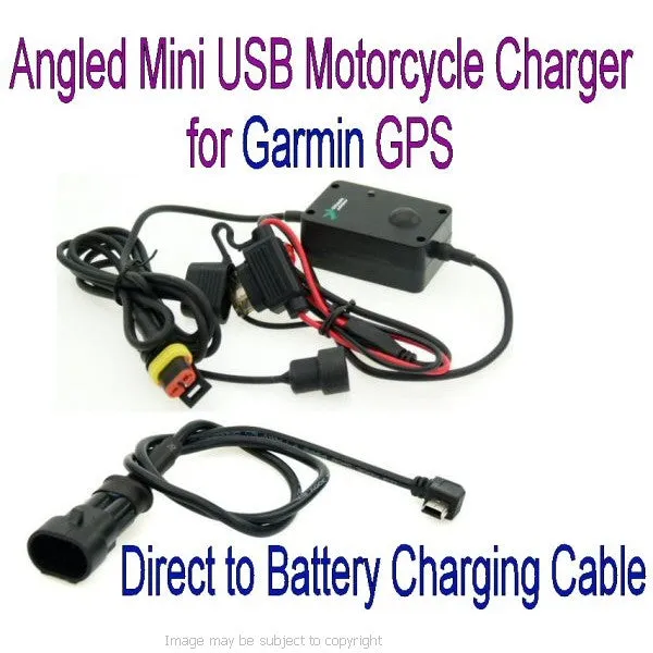 Angled Mini USB Direct to Battery Hard Wire Motorcycle Charging Cable for Garmin Nuvi - Streetpilot GPS SatNav (SKU 10058)