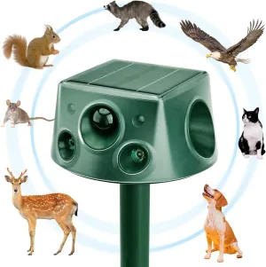 Animal Repellent Ultrasonic, Expanded Detection Range Solar - Animal Repellent Outdoor with Automatic Frequencies, 2 Motion Sensors, 8 Stronger LED Lights, 2 Alarms at 360～ and USB Cable
