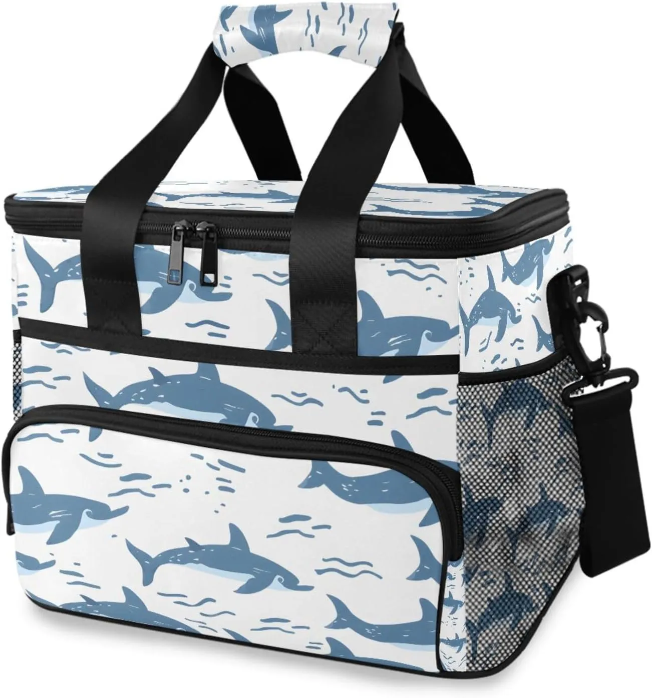 Animals Dolphin Shark Cooler Bag Insulated Cooler Soft Sided Cooler 24 Can Portable Picnic Bag Large Leakproof Lunch Bag Box for Beach Grocery Camping Travel Car Men Women