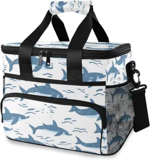 Animals Dolphin Shark Cooler Bag Insulated Cooler Soft Sided Cooler 24 Can Portable Picnic Bag Large Leakproof Lunch Bag Box for Beach Grocery Camping Travel Car Men Women