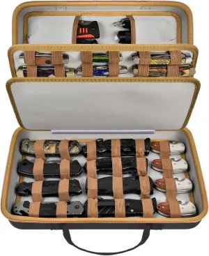 ANKHOH Knife Display Case for 56  Pocket Knife, Folding Knives Storage Holder, Knife Collection Carrying Box for Tactical, Hunting, EDC, Survival, Camping, Mini Knives（Brown