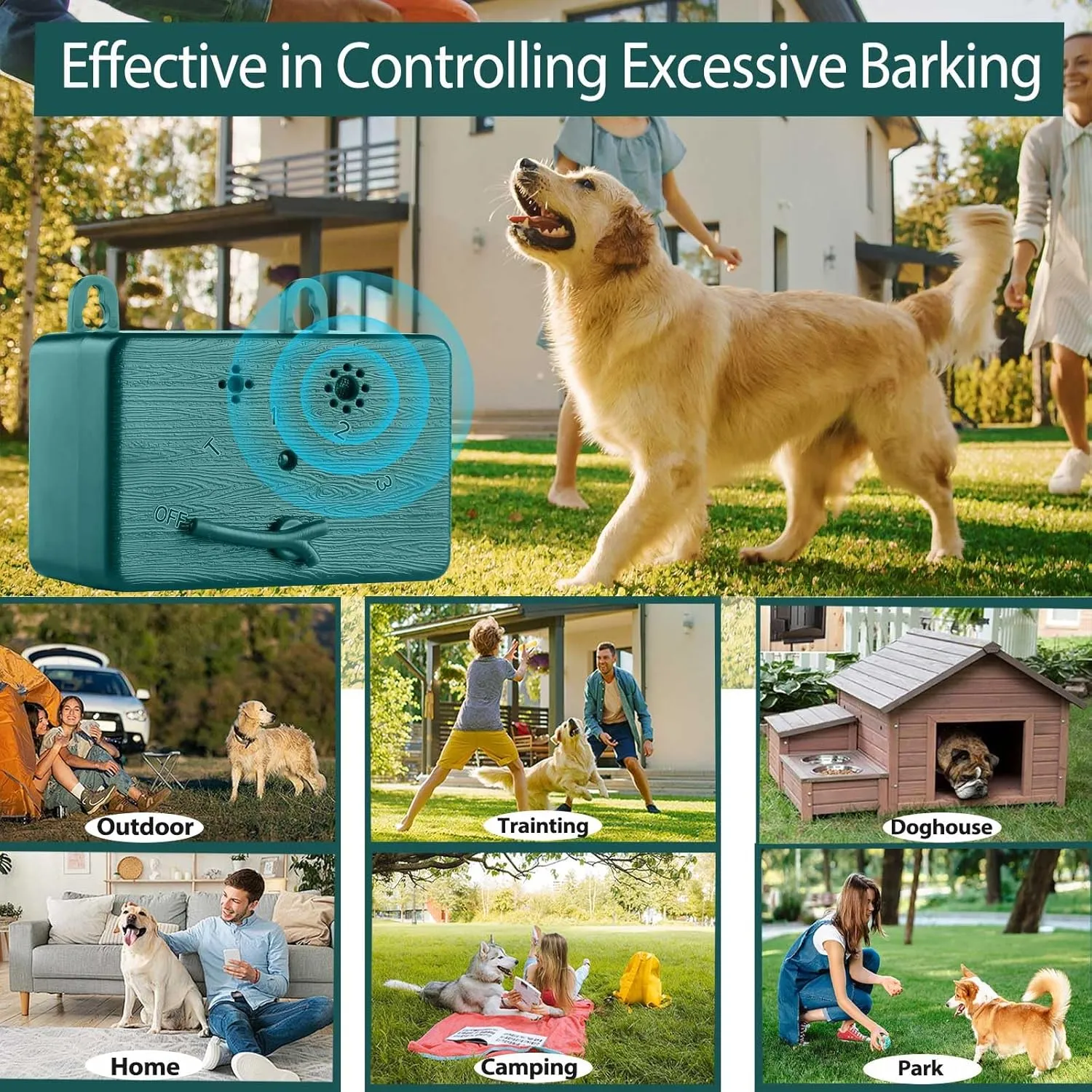 Anti Barking Device, 50 FT Ultrasonic Dog Barking Control Device, 4 Modes Bark Box,Neighbor Dog Silencer, Dog Barking Silencer for Indoor and Outdoor Use, Waterproof Dog Barking Deterrent