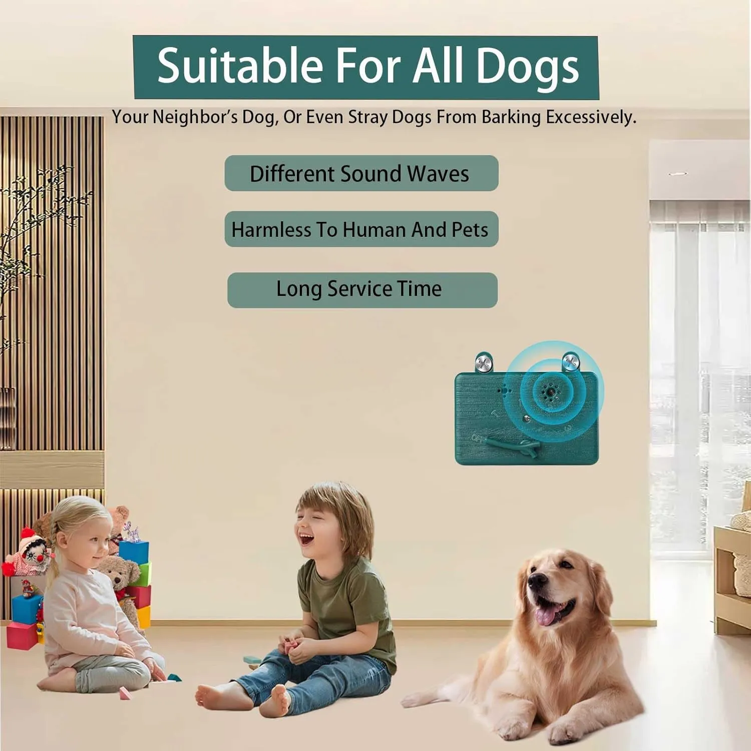 Anti Barking Device, 50 FT Ultrasonic Dog Barking Control Device, 4 Modes Bark Box,Neighbor Dog Silencer, Dog Barking Silencer for Indoor and Outdoor Use, Waterproof Dog Barking Deterrent