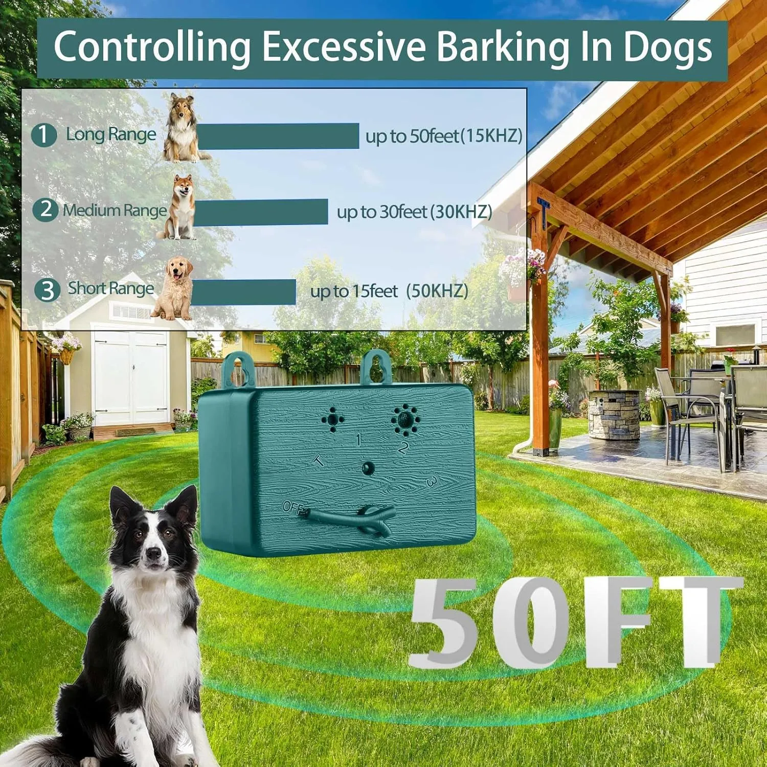 Anti Barking Device, 50 FT Ultrasonic Dog Barking Control Device, 4 Modes Bark Box,Neighbor Dog Silencer, Dog Barking Silencer for Indoor and Outdoor Use, Waterproof Dog Barking Deterrent
