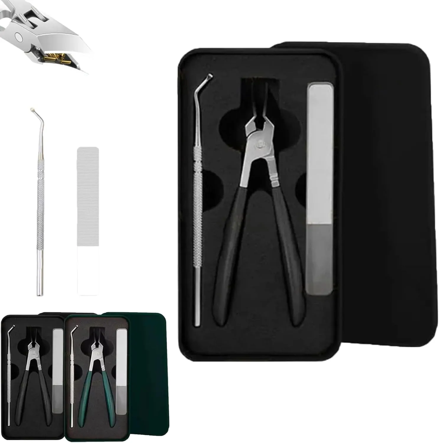Anti-Splash 25° Slant Edge Nail Clipper 3-Piece Set, Long Handle Wide Jaw Opening Slanted Nail Clipper, with Glass Polishing File and Nail Spoon, for Fingernails and Toenails (Black)