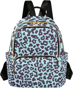 Aqua Leopard Print Pattern Campus Backpack Purse Bookbag Quilted Backpack for Women 13" Laptop Backpack Stylish Printed Rucksack with Multiple Pockets Lightweight Travel
