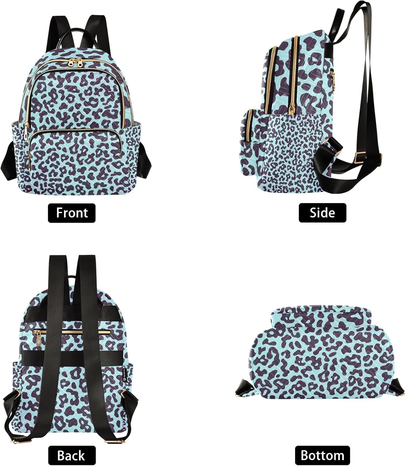 Aqua Leopard Print Pattern Campus Backpack Purse Bookbag Quilted Backpack for Women 13" Laptop Backpack Stylish Printed Rucksack with Multiple Pockets Lightweight Travel