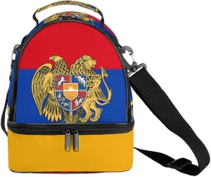 Armenian National Emblem Insulated Lunch Bag Double Decker Lunch Box Cooler Reusable Bento Box Tote