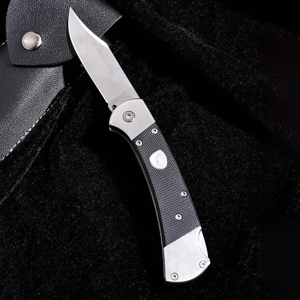 Assisted Opening Pocket Knife for Men Push Button 440C Stainless Steel Blade Lock-back Pocket Knife with G10 Handle EDC Folding Knife for Outdoor Camping Tactical (black)