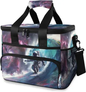 Astronaut Galaxy Wave Cooler Bag Insulated Cooler Soft Sided Cooler 24 Can Portable Picnic Bag Large Leakproof Lunch Bag Box for Beach Grocery Camping Travel Car Men Women