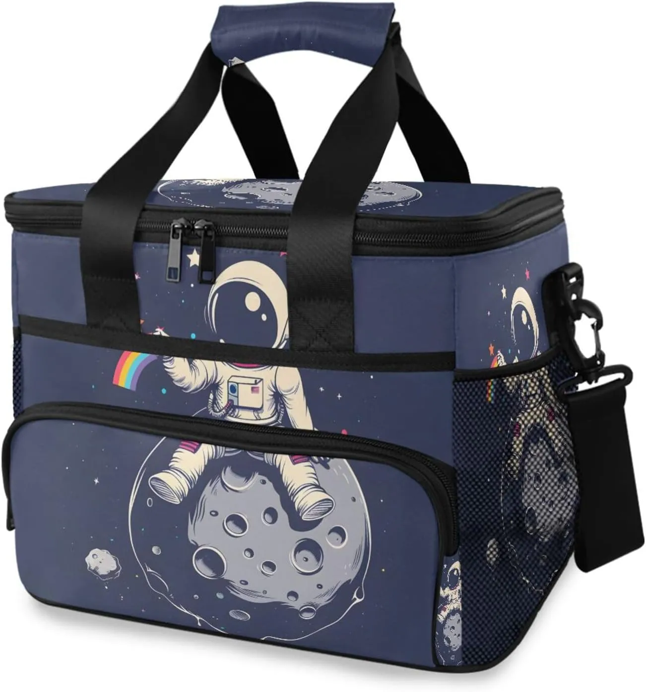 Astronaut Stars Moon Cooler Bag Insulated Cooler Soft Sided Cooler 24 Can Portable Picnic Bag Large Leakproof Lunch Bag Box for Beach Grocery Camping Travel Car Men Women