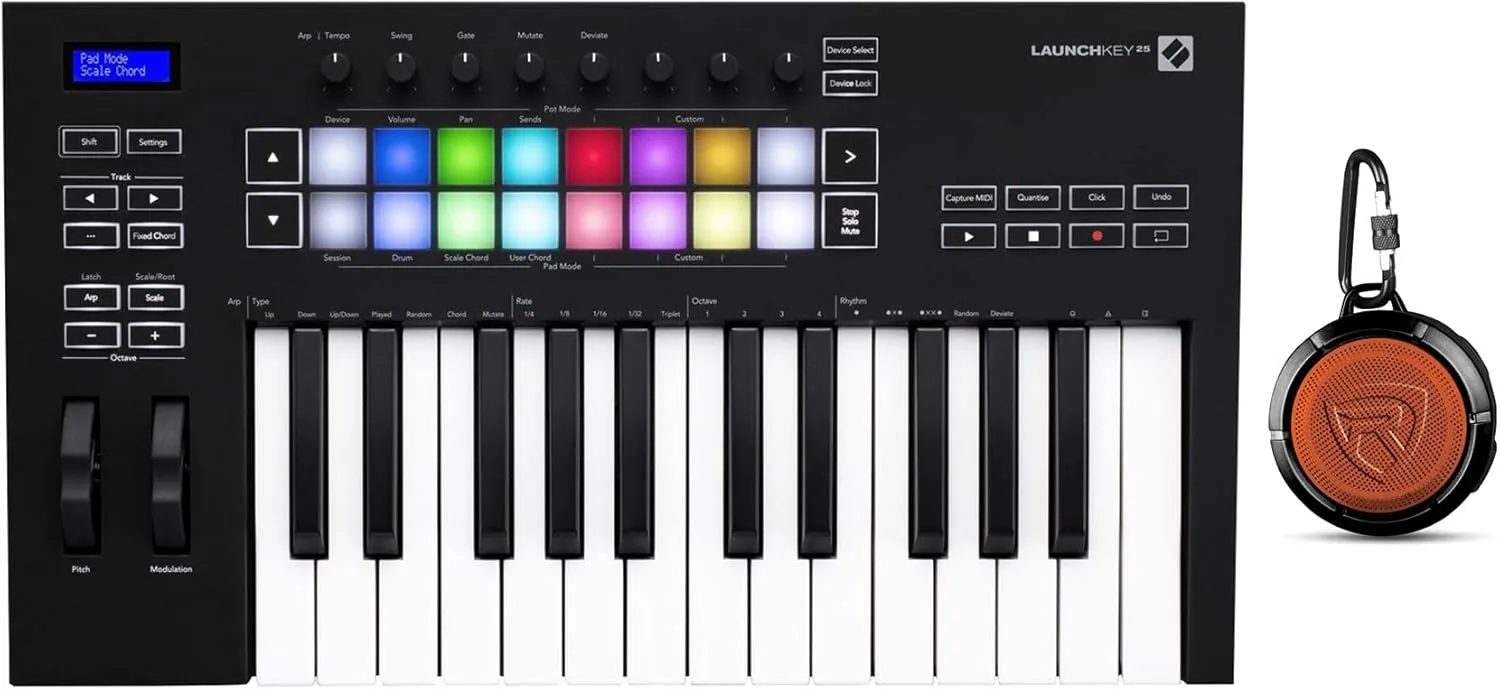 Audiosavings Bundle: Novation Launchkey 25 MK3 25-Key USB MIDI Ableton Live Keyboard Controller Bundle with Rockville RPB1 10 Watt Waterproof Portable Handheld Bluetooth Speaker NFC Loud! (2 Items)