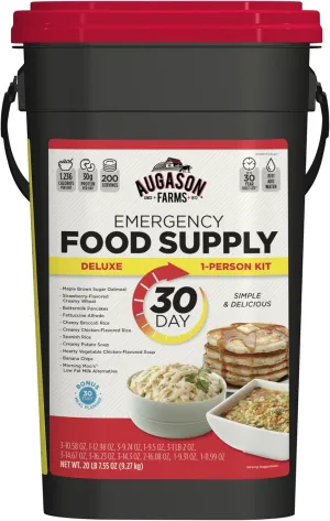 Augason Farms 30 Day Emergency Food Supply Kit - 1 Person Survival Meal kit - Dehydrated Meals with Long Shelf Life - Just Add Water - Ideal for Prepping, Camping, Emergency Use - 200 Servings
