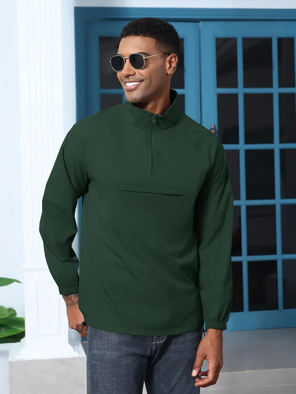 Aulemen Men's Casual Quarter Zip Pullover-Athletic Lightweight Jackets Hiking Golf for Men Mock Neck with Pockets