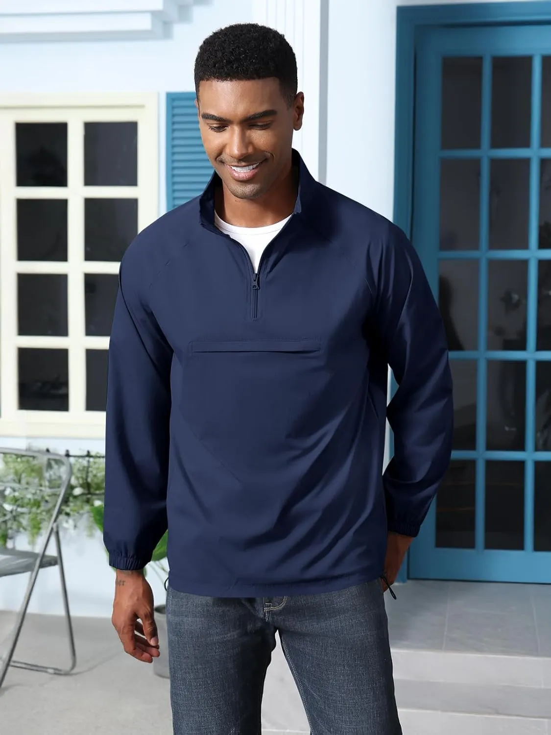 Aulemen Men's Casual Quarter Zip Pullover-Athletic Lightweight Jackets Hiking Golf for Men Mock Neck with Pockets