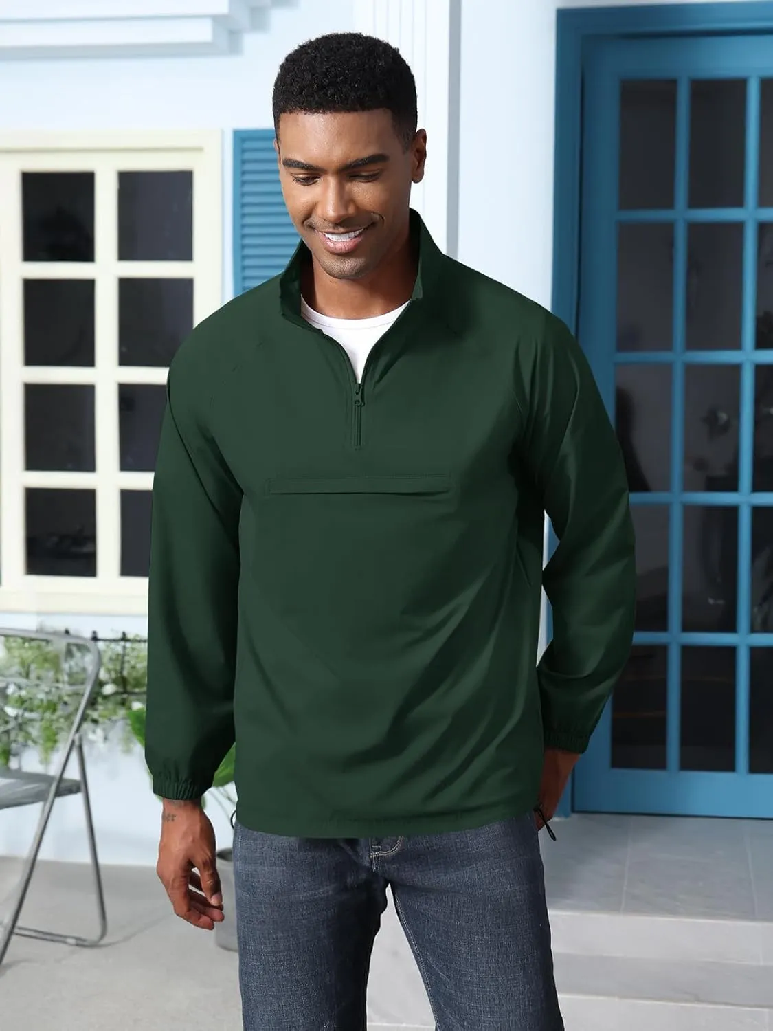Aulemen Men's Casual Quarter Zip Pullover-Athletic Lightweight Jackets Hiking Golf for Men Mock Neck with Pockets