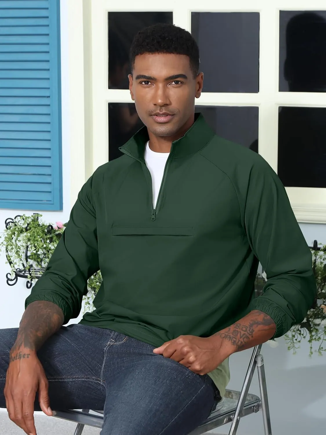 Aulemen Men's Casual Quarter Zip Pullover-Athletic Lightweight Jackets Hiking Golf for Men Mock Neck with Pockets