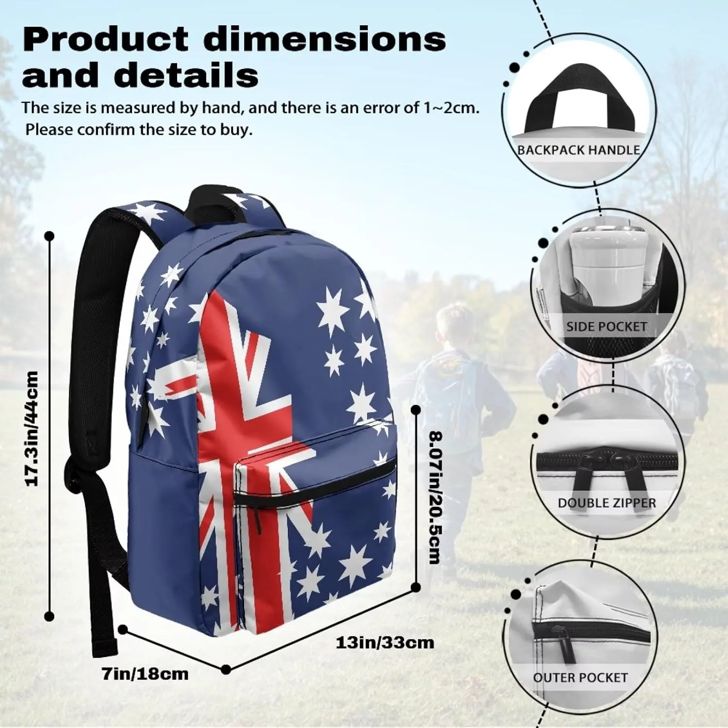Australia Flag Classic Backpack for Men Large Capacity Laptop Bag Lightweight Computer Rucksack Travel Daypack Purse with Top Handle and Zipper Closure