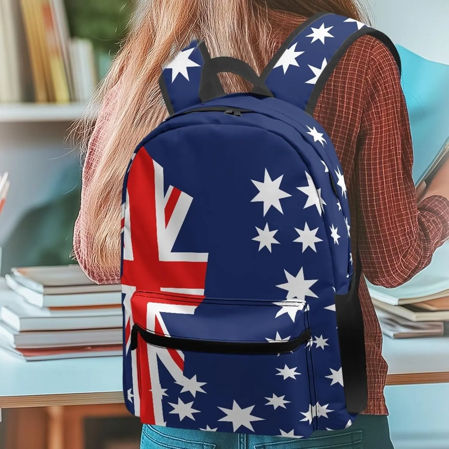Australia Flag Classic Backpack for Men Large Capacity Laptop Bag Lightweight Computer Rucksack Travel Daypack Purse with Top Handle and Zipper Closure