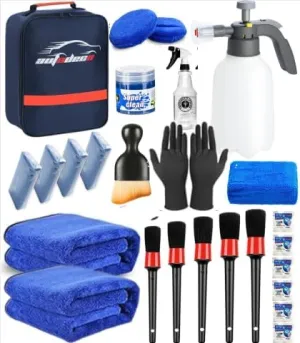 AUTODECO 29Pcs Car Clay Bars Auto Detailing Clay Bar Kit with Pump Foam Sprayer, Include Spray Bottle, Micro Fiber Towel and Detailing Brushes for Car Detailing Damage Free Cleaning