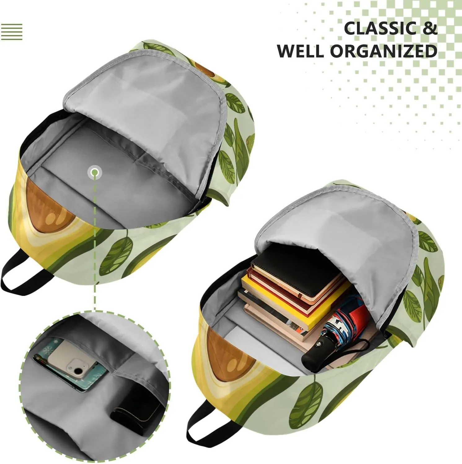 Avocado Laptop Backpack, Light Backpack for Travel, Waterproof Travel Backpack