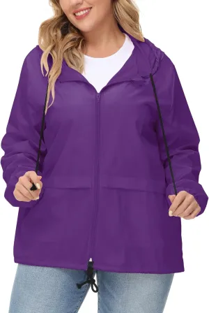 Avoogue Plus Size Raincoat Women Waterproof Rain Jacket Packable Outdoor Hooded Windbreaker