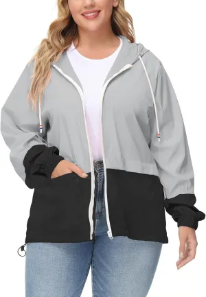 Avoogue Plus Size Raincoat Women Waterproof Rain Jacket Packable Outdoor Hooded Windbreaker