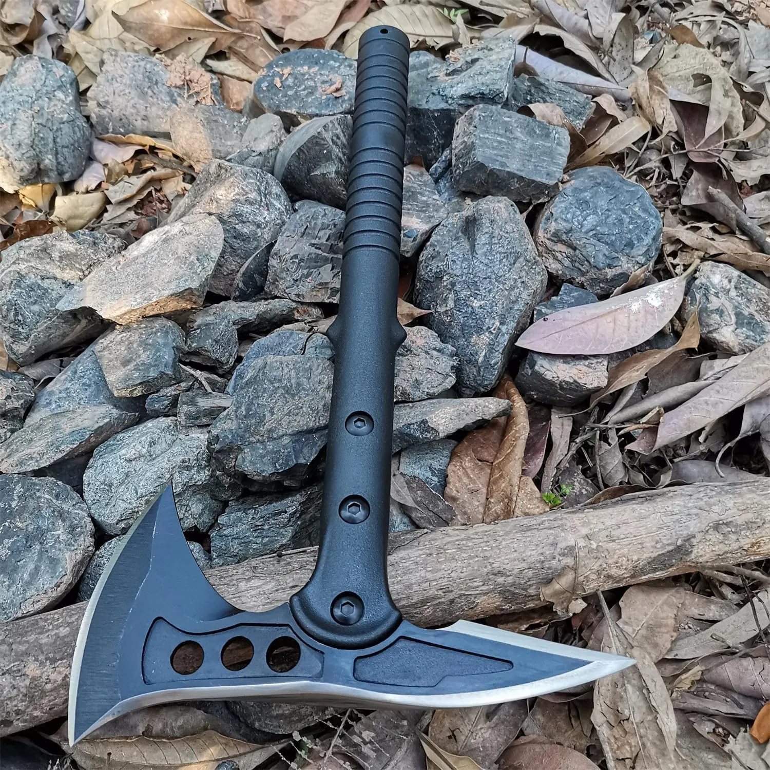 Axe Survival Bowie & Folding Pocket Knife - Fixed Blade Hunting Knife with Sheath, Sharpener & Fire Starter Included, Tactical for Camping & Hunting