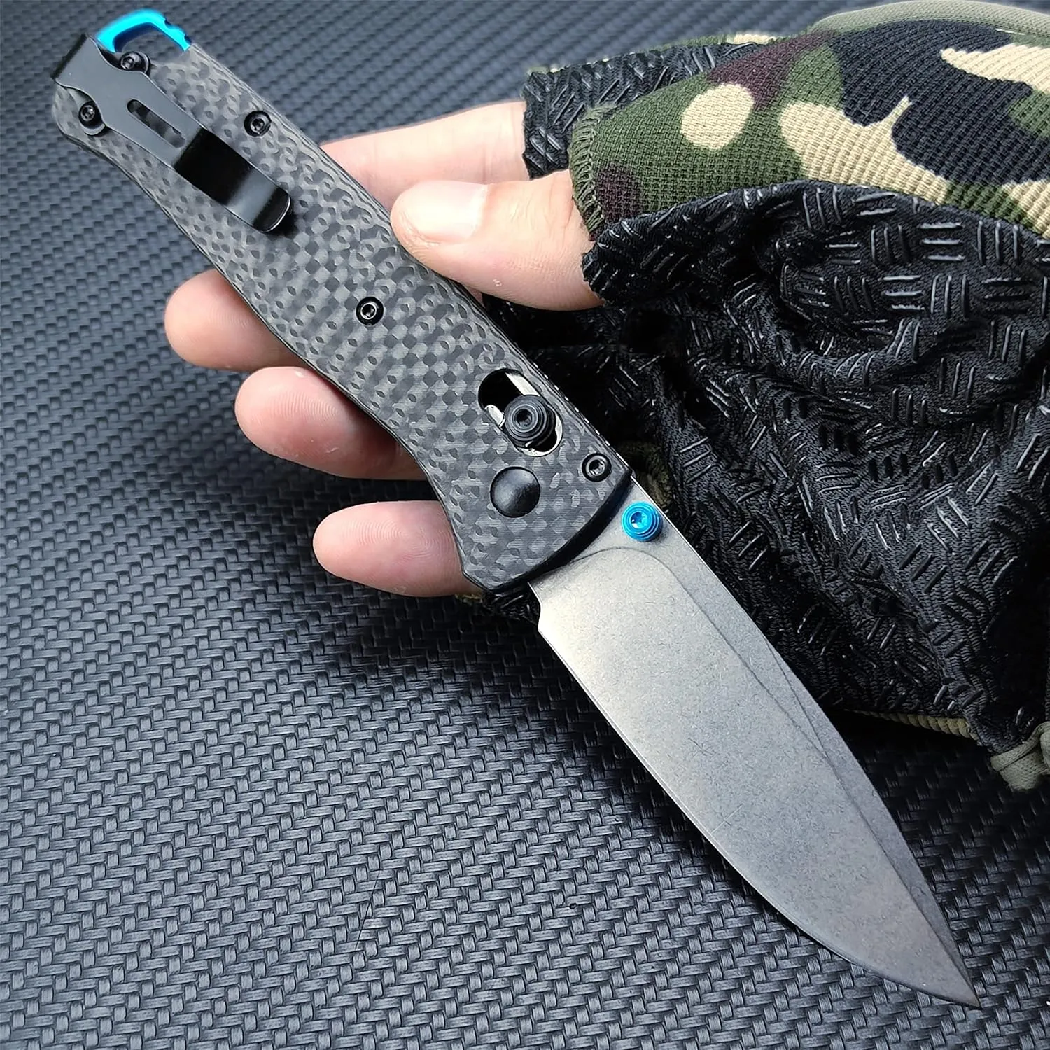 Axis Lock Knife, EDC Folding Pocket Knives For Men,Satin Plain Edge 440C Blade Everyday Carry Thumb Studs Manual Open, Carbon Fiber Handle With Deep Carry Pocket Clip