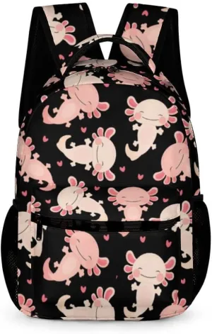 Axolotl School Backpack for Kids Girls Boys, 16 Inch Cute Axolotls Themed Bookbag, Personality School Backpack for Students Children, Lightweight, Large Capacity