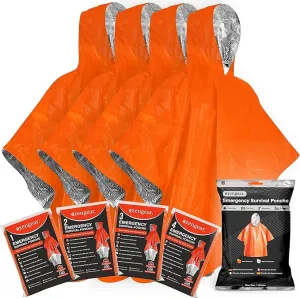aZengear Emergency Survival Poncho (4pc) Thermal Mylar Foil Coating Blanket for Heat Retention and Rain | Reversible with Hood | Waterproof, Windproof, Portable, Hands-Free, Outdoor Kit