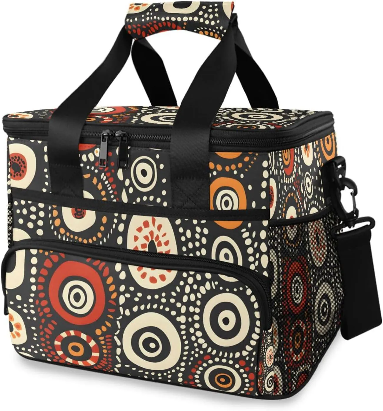 Aztec Polka Dot Floral Bohemian Cooler Bag Insulated Cooler Soft Sided Cooler 24 Can Portable Picnic Bag Large Leakproof Lunch Bag Box for Beach Grocery Camping Travel Car Men Women