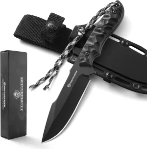 B-ER-DROP POINT Fixed Blade Hunting Knife, Survival Knife with Sheath, Full Tang, Full Black, Gifts for Men