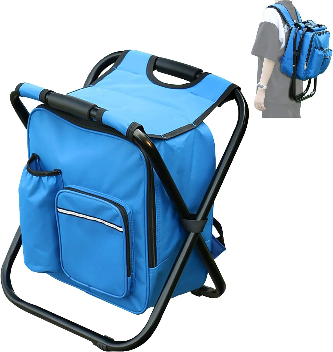 backpack chair,Folding Stool Backpack Insulated Cooler Bag,Portable Fishing Chair Stool,Backpack Cooler Chair,Outdoor Gear Camping Stool for Outdoor Events, Hiking (blue)