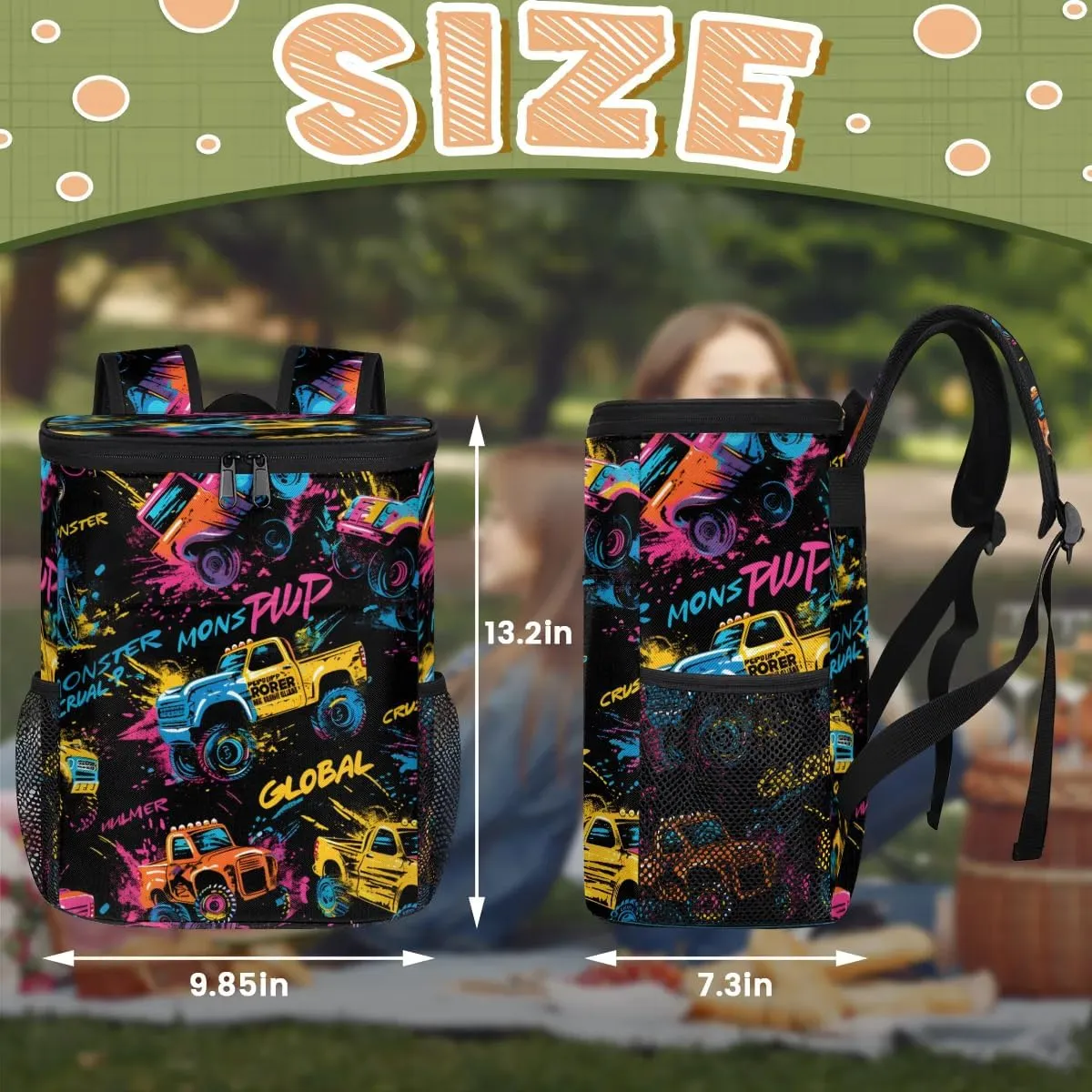 Backpack Cooler Cool Trucks Print Cooler Backpack Insulated Leak Proof Soft Cooler Bag for Men Women Lunch Backpack for Camping Picnic Hiking Beach Travel