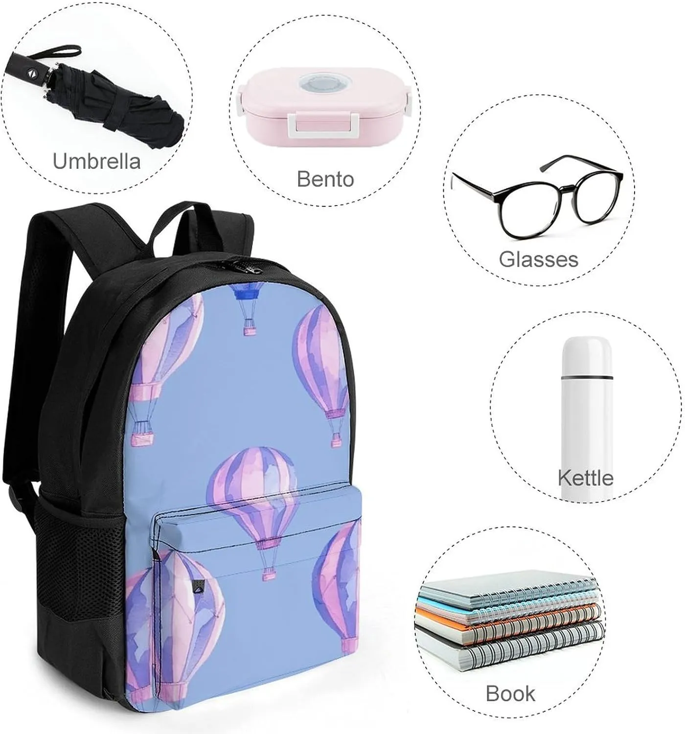 Backpack for Men Women Laptop Backpack Blue Hot Air Balloon Casual Daypack Laptop Bag for Travel