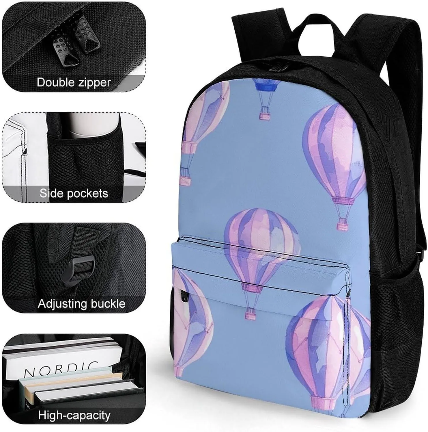 Backpack for Men Women Laptop Backpack Blue Hot Air Balloon Casual Daypack Laptop Bag for Travel