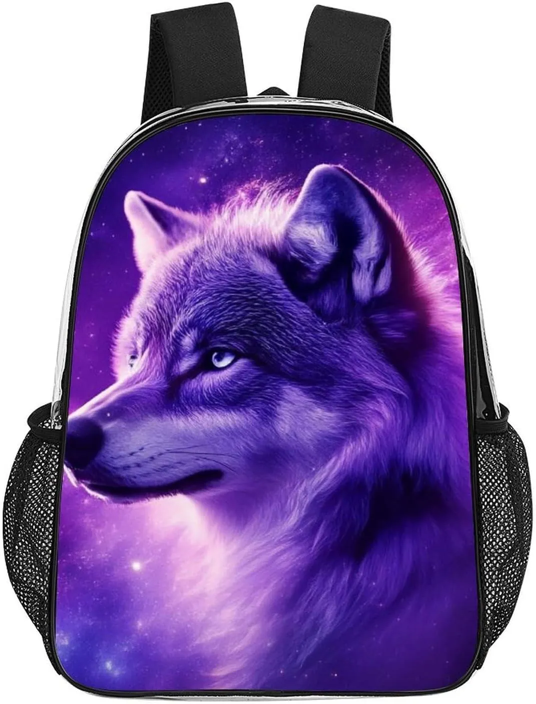 Backpack Multipurpose Anti-Theft Large Capacity Bookbag - Purple Universe Galaxy Space Magic Wolf Art Travel Hiking Daypack Transparent Bag
