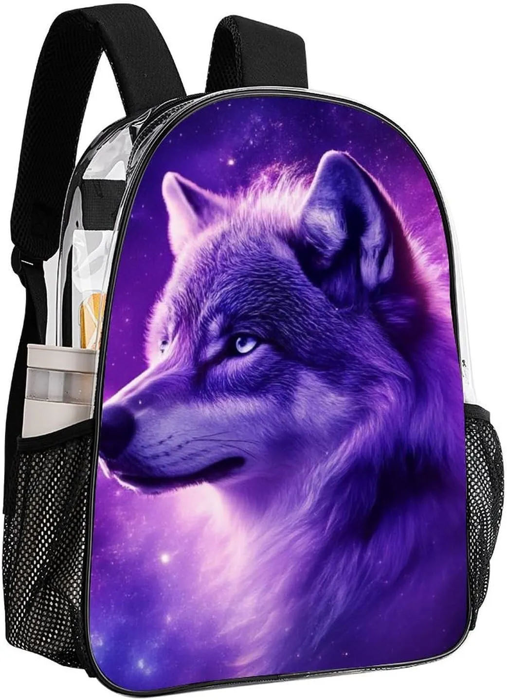 Backpack Multipurpose Anti-Theft Large Capacity Bookbag - Purple Universe Galaxy Space Magic Wolf Art Travel Hiking Daypack Transparent Bag