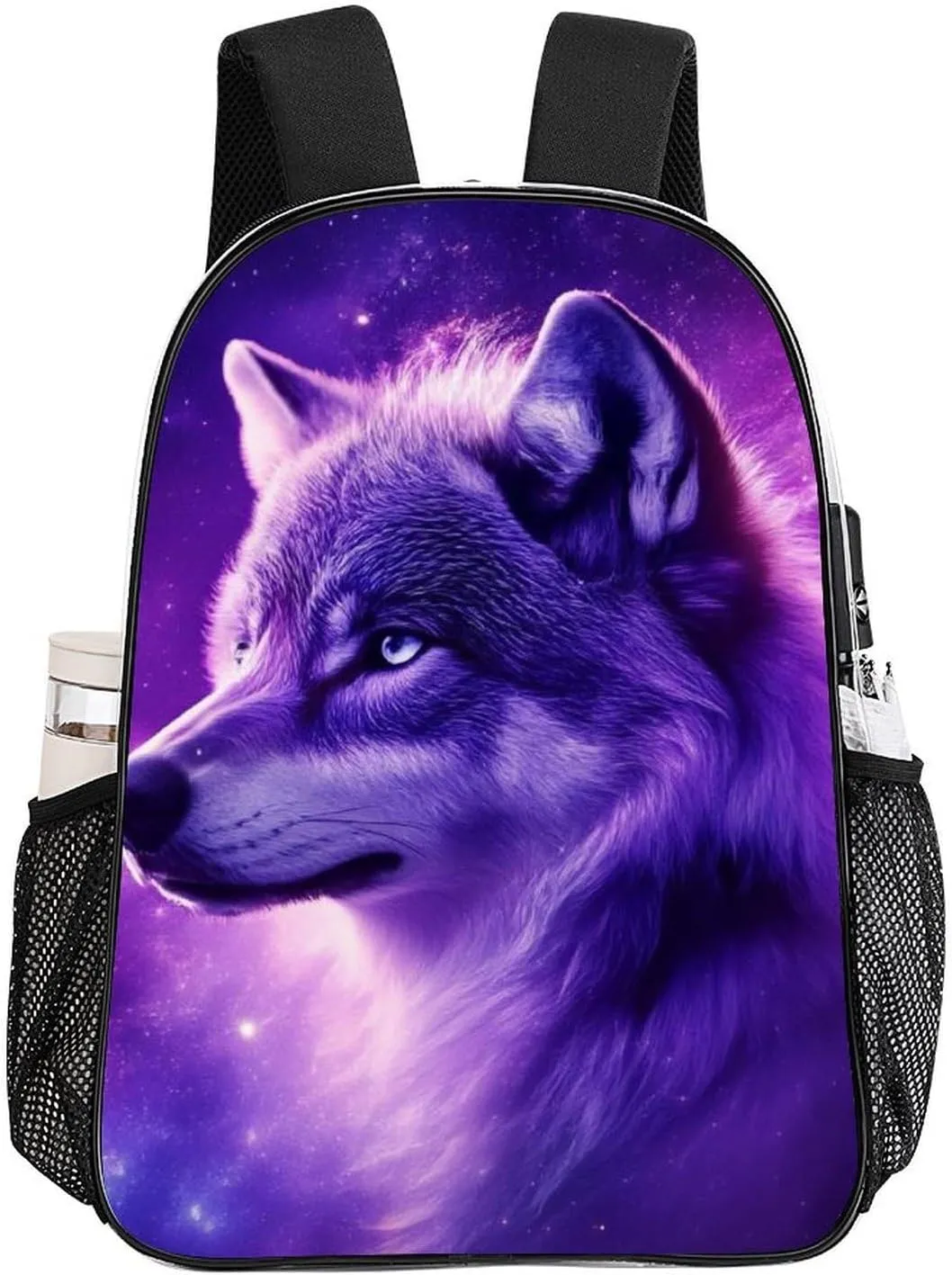 Backpack Multipurpose Anti-Theft Large Capacity Bookbag - Purple Universe Galaxy Space Magic Wolf Art Travel Hiking Daypack Transparent Bag