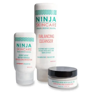 Balancing Cleanser with Sulfur Topical Acne Medication and 10% Sulfur Exfoliating Mask-Starter Kit with Combination Skin – Benzoyl Peroxide Free Paraben Free