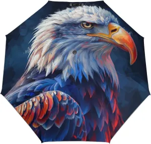 Bald Eagle Folding Umbrella Flag Vintage Independence Day Patriotic 3 Folds Auto Windproof Travel Umbrellas Strong Lightweight Umbrellas for Outdoor Sun & Rain