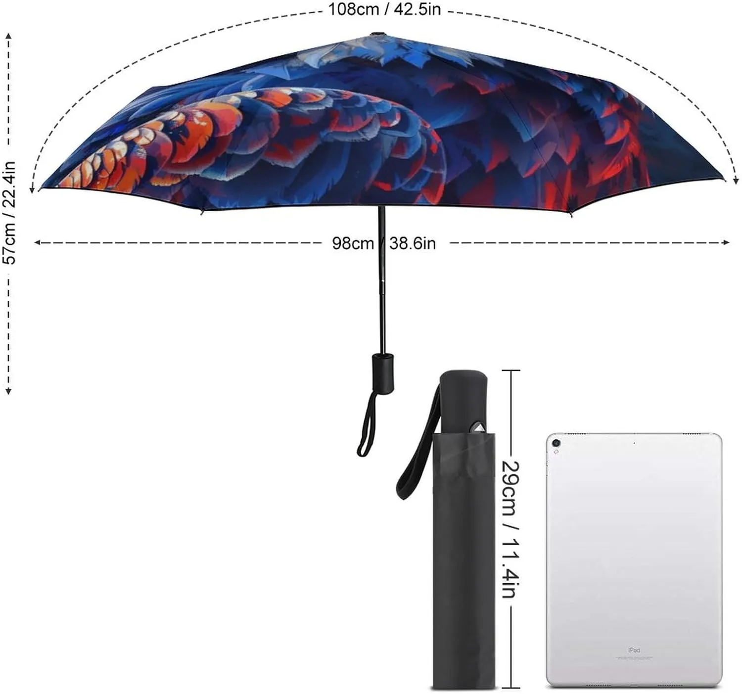 Bald Eagle Folding Umbrella Flag Vintage Independence Day Patriotic 3 Folds Auto Windproof Travel Umbrellas Strong Lightweight Umbrellas for Outdoor Sun & Rain
