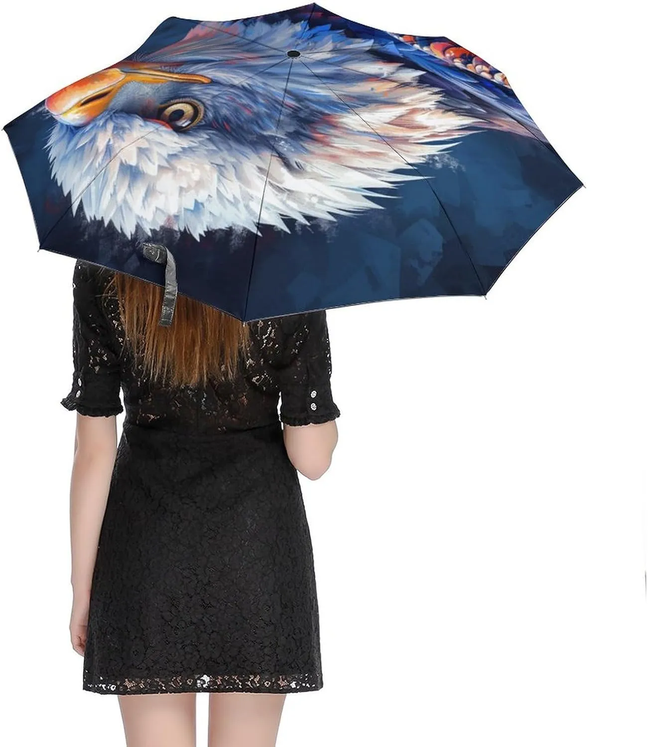 Bald Eagle Folding Umbrella Flag Vintage Independence Day Patriotic 3 Folds Auto Windproof Travel Umbrellas Strong Lightweight Umbrellas for Outdoor Sun & Rain
