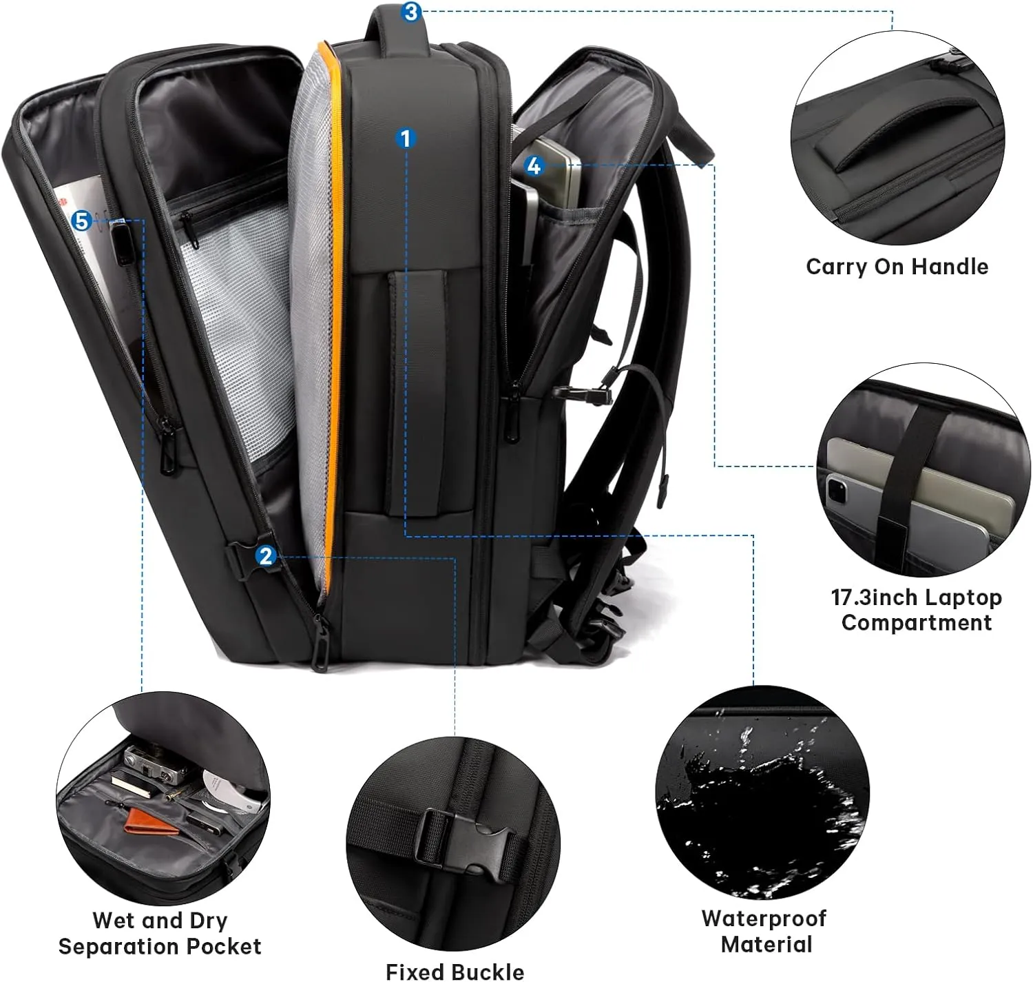 BANGE 35L Men's Expandable Laptop Backpack for 17.3Inch Laptop, Carry On Backpack Fits Under Seat Airline Approved, Personal Item Travel Bag for Men…