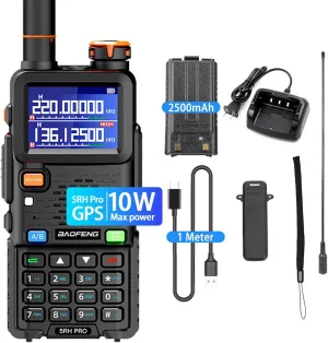 BAOFENG 5RH Pro GPS Handheld Radio Multi-Band USB-C Charging Radio Copy Frequency 640 Channels Walkie Talkie 10W High Power APRS Radio for Adult