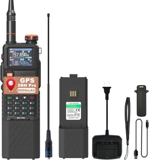 BAOFENG 5RH Pro GPS Radio Multi-Band USB-C Charging APRS Ham Radio Copy Frequency Walkie Talkie 6800mAh Battery Handheld Radio for Adult with 771 Antenna