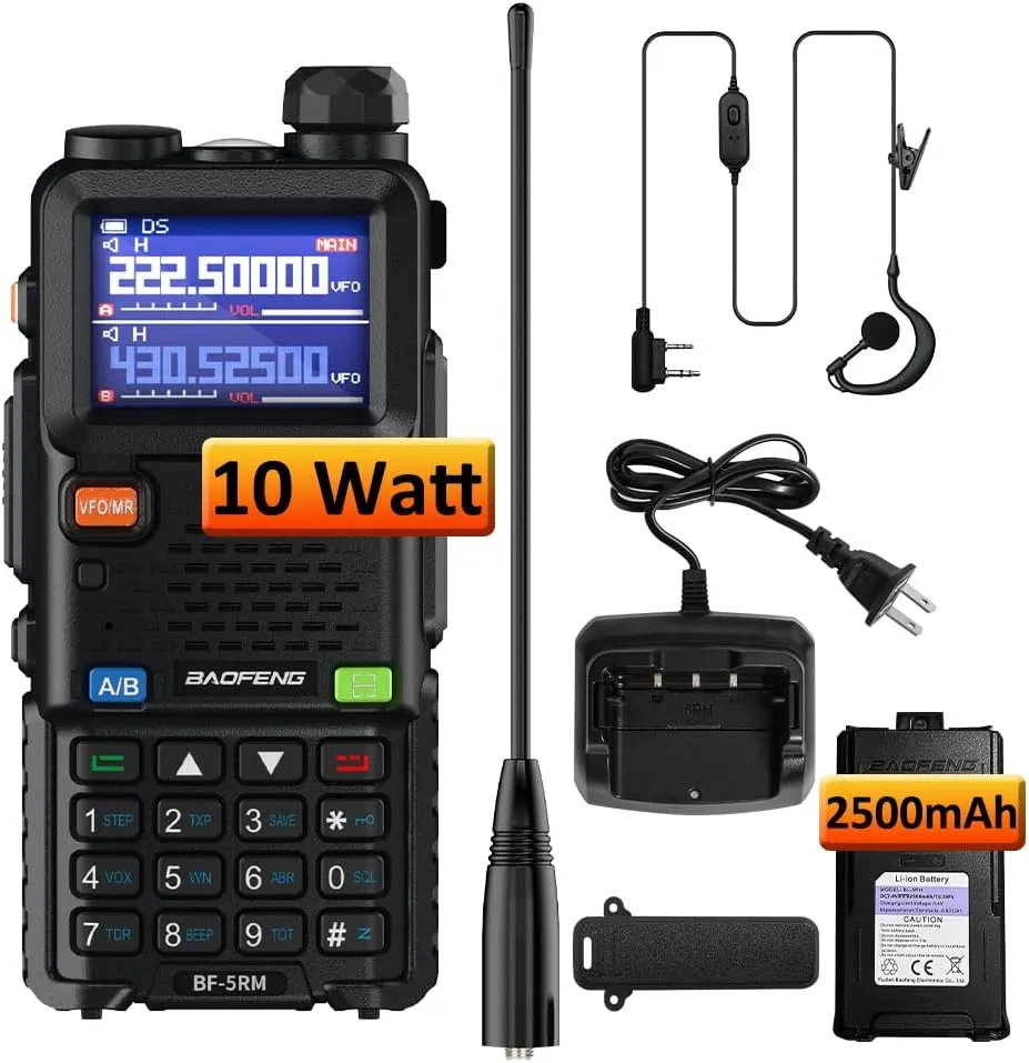 BAOFENG 5RM 10W Ham Radio Long Range Handheld Two Way Radio 2500mAh Battery Rechargeable Walkie Talkies with NOAA Weather Receiver, Speaker Mic, Type-C Charging, 999CH, VOX