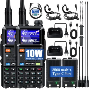 BAOFENG 5RM Ham Radio 10W Long Range Upgrade of UV-5R, Ham Radio Handheld UV-5RM Radio Multi-Band BAOFENG Radio with 771 Antenna, 2500mAh Battery Rechargeable Walkie Talkies for Adults, 2 Pack
