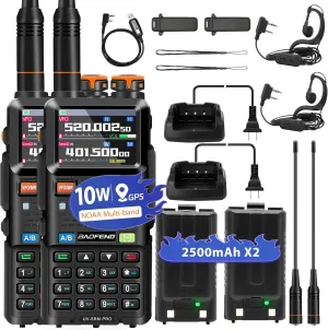 BAOFENG 5RM PRO 10W GPS Ham Radio Handheld, Long Range Walkie Talkies for Adults, UV-5RM PRO Multi-Band Two Way Radio with Rechargeable 2500mAh Battery, Type-C Charging, 640 Channels, 2 Pack